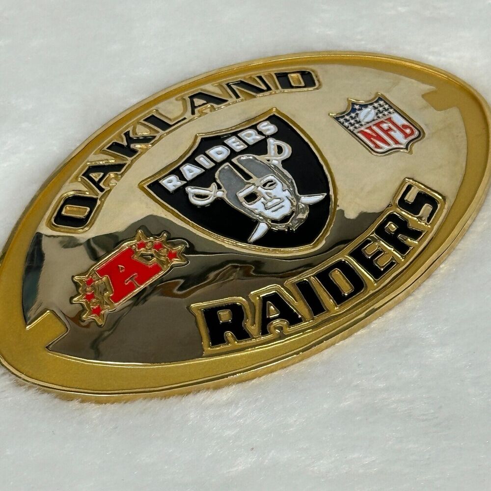 Oakland Raiders Football Shaped Metal Plate Plaque 2.75x4.75" Gold Toned For DIY